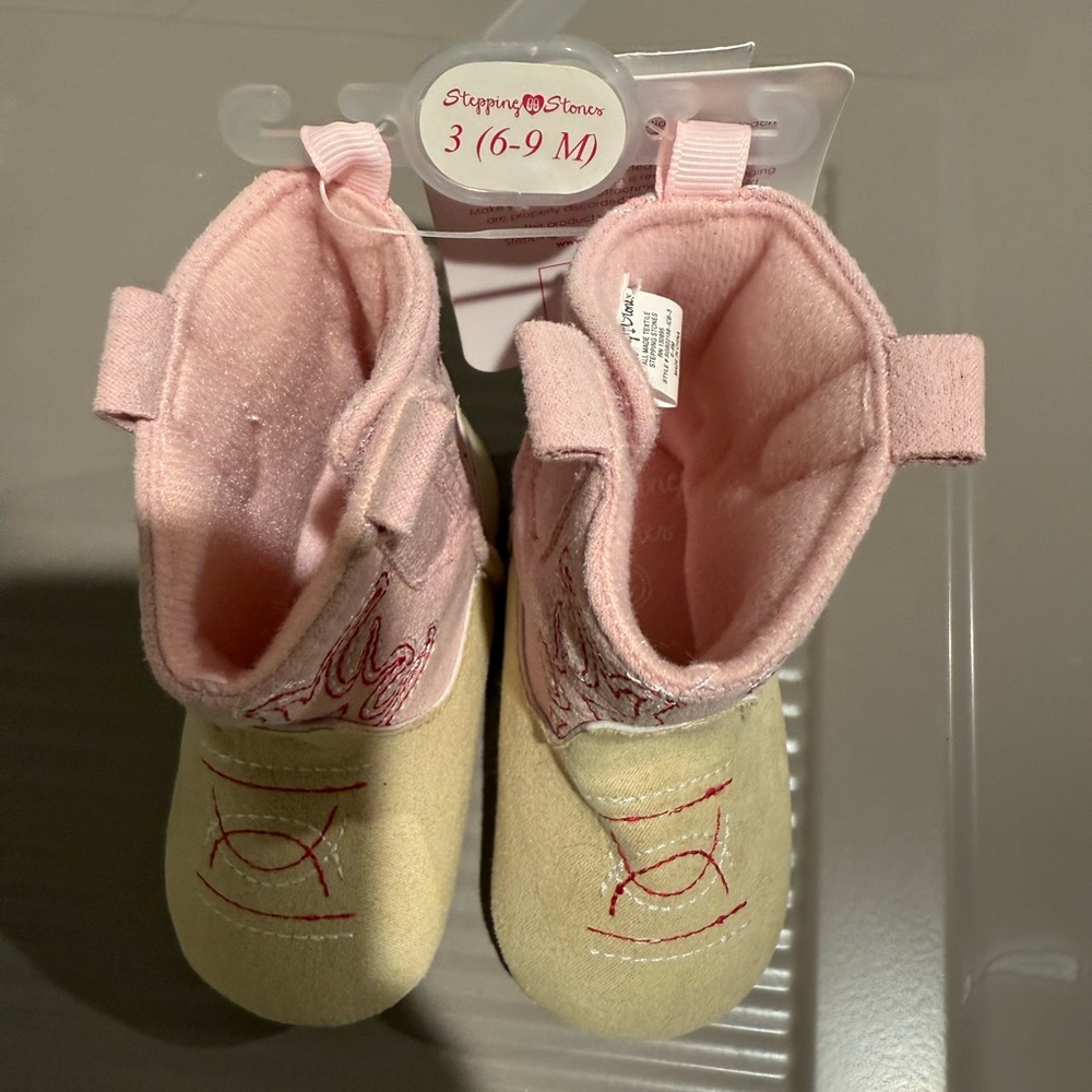 Pink and Cream Baby Booties